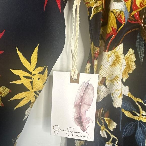 Jessica Simpson NWT Floral Maternity Top Size M long Sleeve Navy Blue Floral - Picture 8 of 9